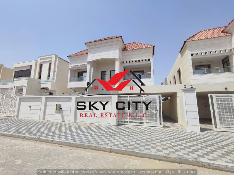 Modern design villa Personal finishing with high quality building materials A division suitable for all families Villa on the corner of two roads with a stone facade