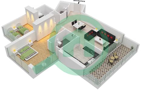 المخططات الطابقية لتصميم النموذج I شقة 2 غرفة نوم - أرتيسيا C