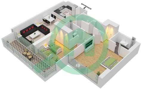 المخططات الطابقية لتصميم النموذج A1 شقة 2 غرفة نوم - أرتيسيا C