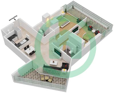 المخططات الطابقية لتصميم النموذج O1 شقة 2 غرفة نوم - أرتيسيا C