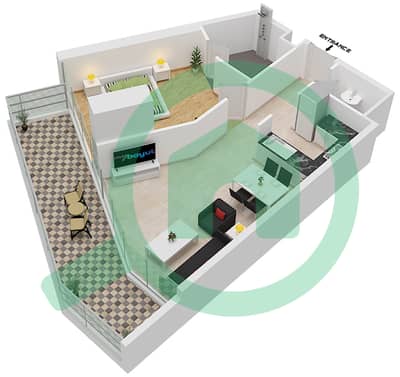 المخططات الطابقية لتصميم النموذج H3 شقة 1 غرفة نوم - أرتيسيا C