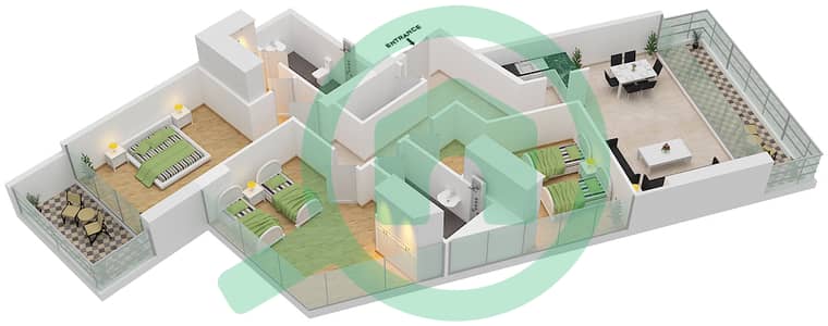 المخططات الطابقية لتصميم النموذج I4 شقة 3 غرف نوم - أرتيسيا C