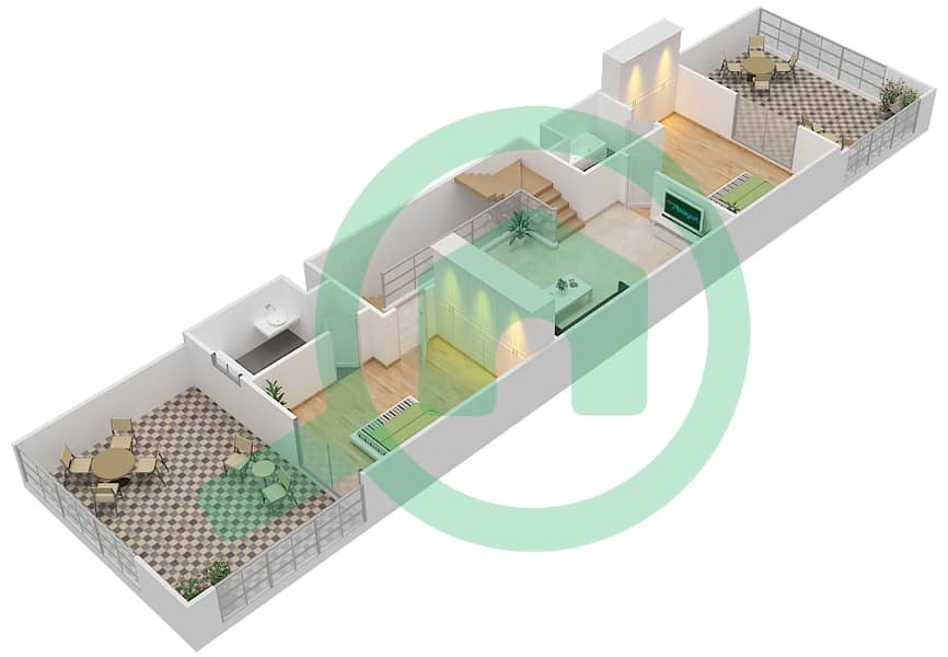 المخططات الطابقية لتصميم النموذج TYPICAL فیلا 3 غرف نوم - لوتس بارك interactive3D