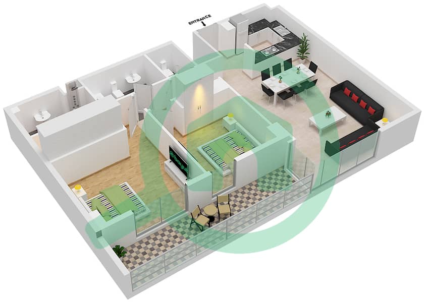 The Pulse Residence Plaza - 2 卧室公寓类型P戶型图 interactive3D