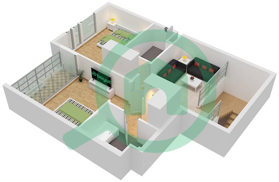 The Pulse Residence Plaza - 2 卧室联排别墅类型Q戶型图 interactive3D
