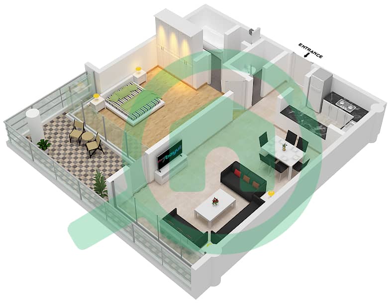 المخططات الطابقية لتصميم النموذج C1 شقة 1 غرفة نوم - ليبرتي هاوس interactive3D