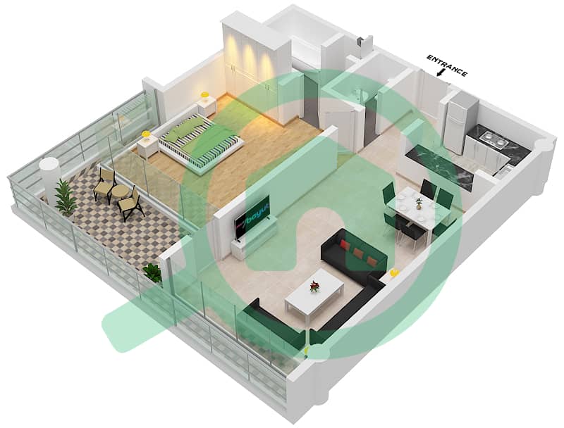 Либерти Хаус - Апартамент 1 Спальня планировка Тип C02 interactive3D