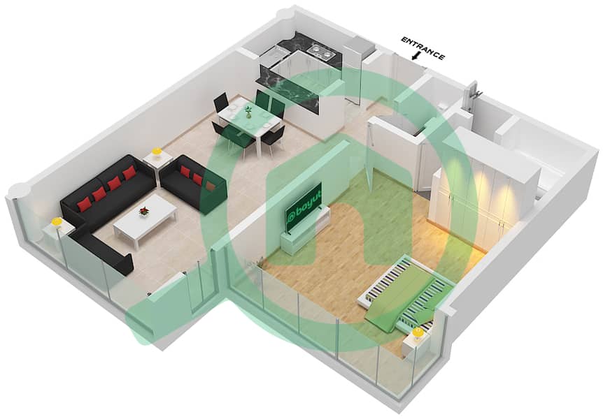 Либерти Хаус - Апартамент 1 Спальня планировка Тип C03 interactive3D