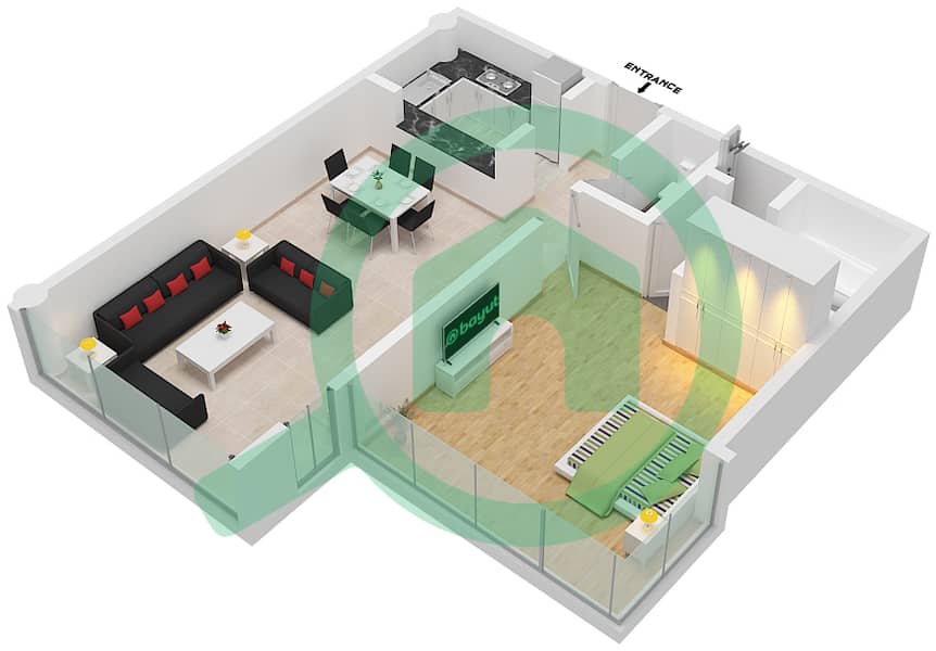 المخططات الطابقية لتصميم النموذج C4 شقة 1 غرفة نوم - ليبرتي هاوس interactive3D