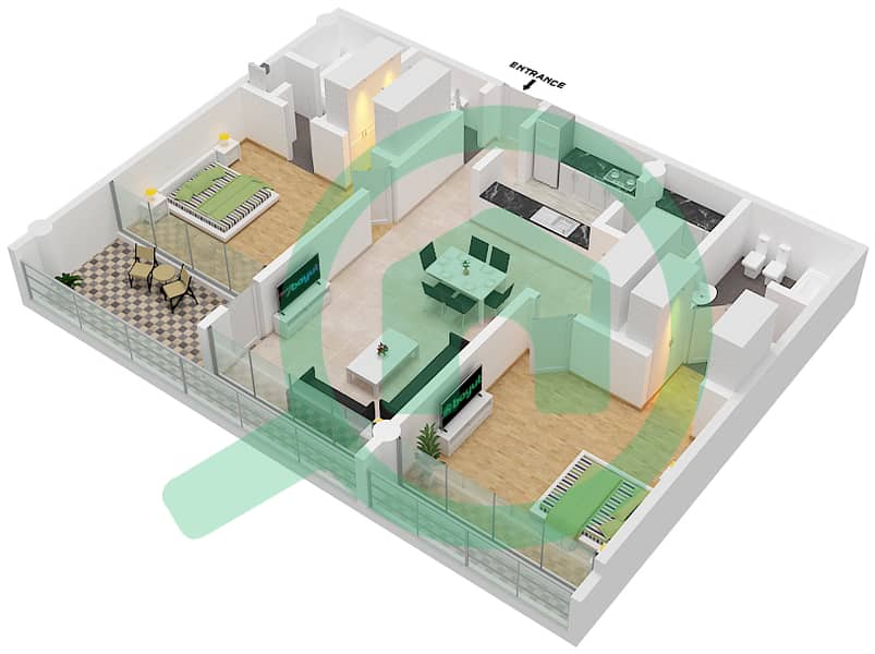 自由之家 - 1 卧室公寓类型D1戶型图 interactive3D