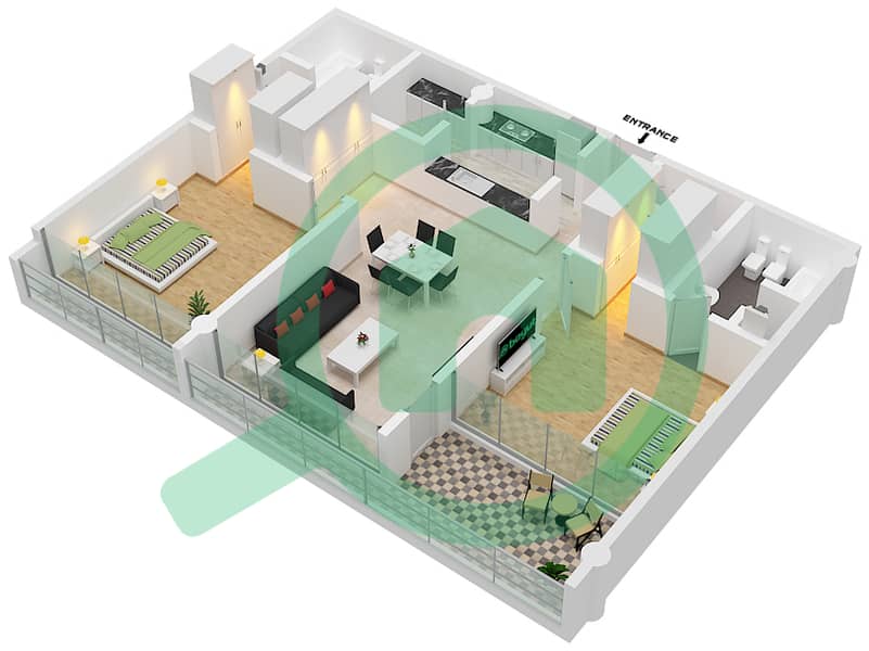 Liberty House - 1 Bedroom Apartment Type D01 Floor plan interactive3D