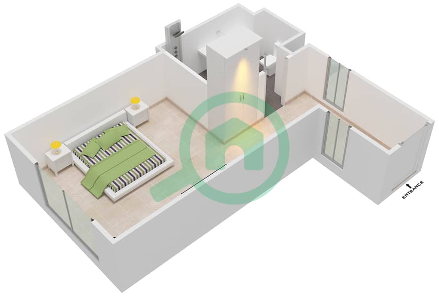 المخططات الطابقية لتصميم الوحدة 28 شقة استوديو - روﭪ سيتي ووك interactive3D
