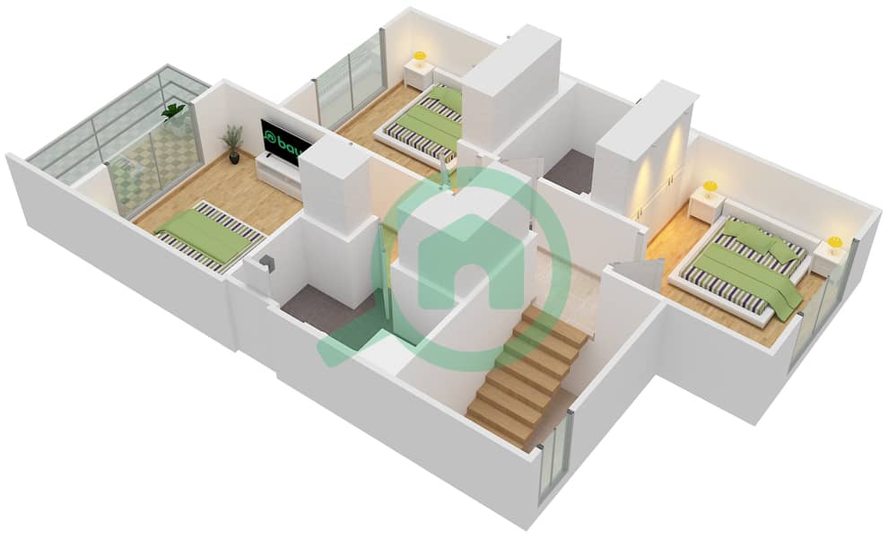 Emaar South - 3 Bedroom Townhouse Type/unit CLUSTER/TH4-M Floor plan interactive3D