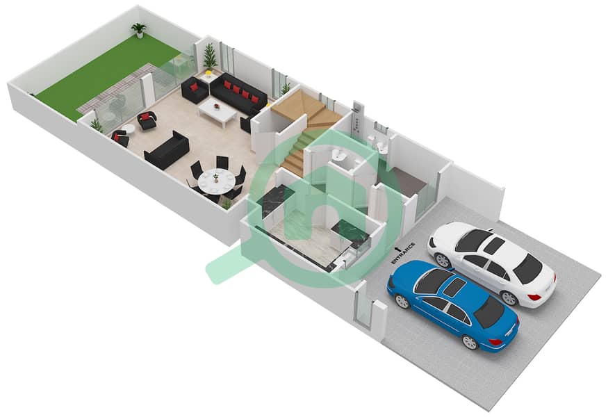 Warsan Village - 3 Bedroom Townhouse Type CORNER Floor plan interactive3D