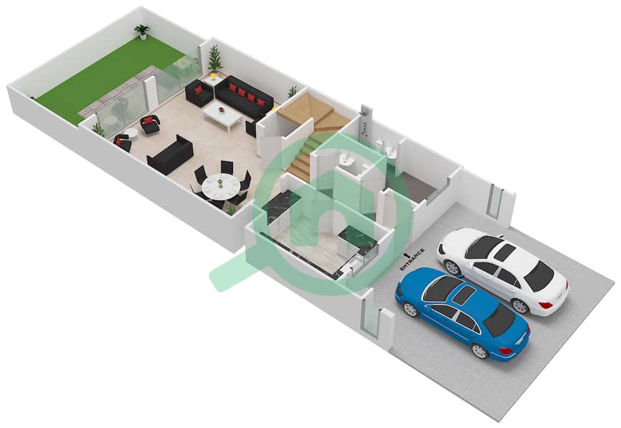 المخططات الطابقية لتصميم النموذج MIDDLE تاون هاوس 3 غرف نوم - قرية ورسان interactive3D