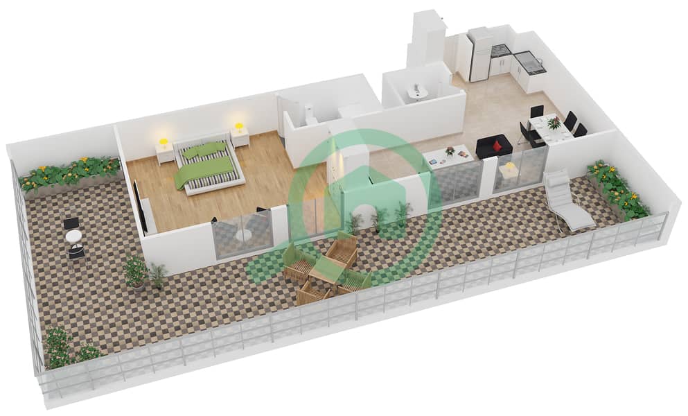 المخططات الطابقية لتصميم الوحدة 1 شقة 1 غرفة نوم - مساكن مسار interactive3D