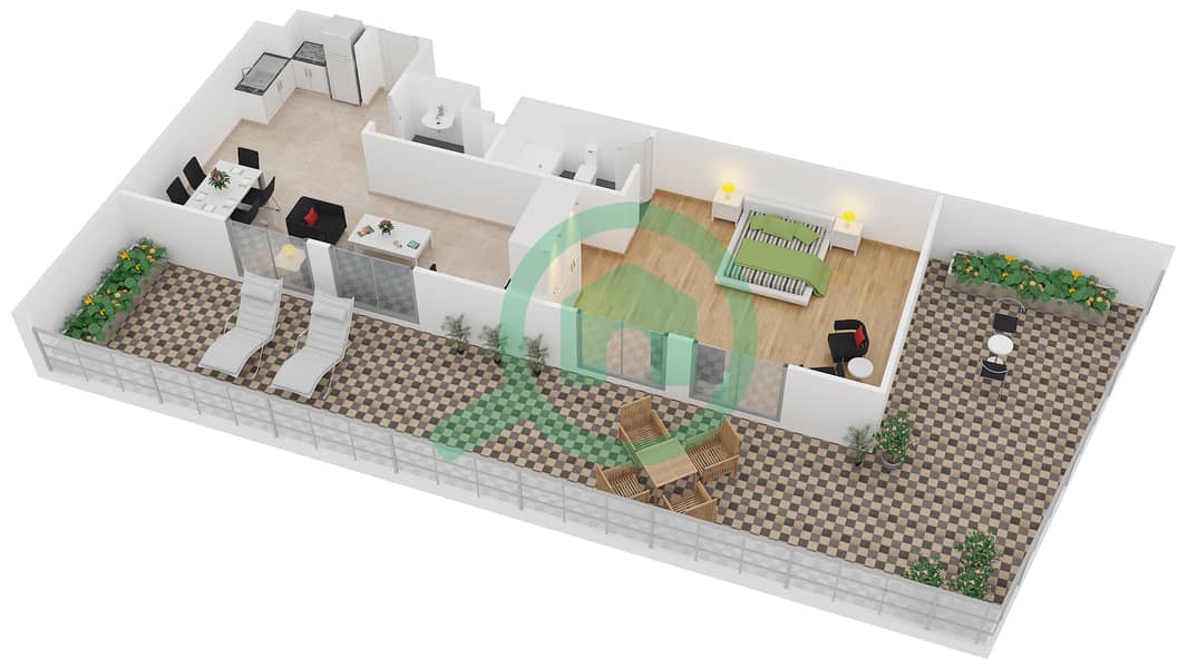 المخططات الطابقية لتصميم الوحدة 16 شقة 1 غرفة نوم - مساكن مسار interactive3D