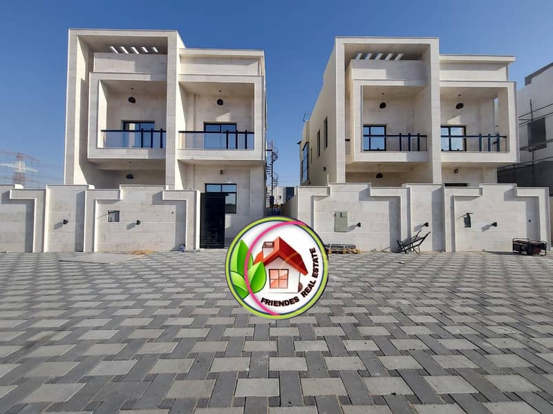 Villa for sale, modern design, central air conditioning, personal finishing with high-quality building materials, a division that fits all families, a villa on the corner of two roads with a stone facade