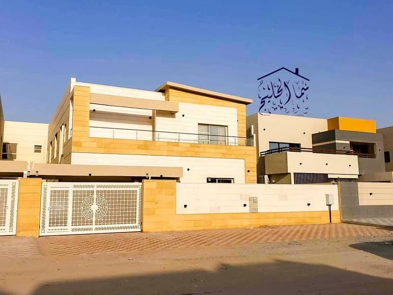 For sale without down payment, a new villa, the first resident in Ajman, Al Rawda area, on an asphalt street, large area, super deluxe finishing