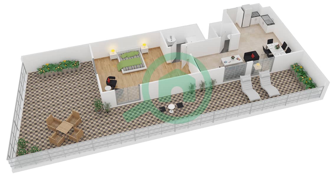马沙尔公寓 - 1 卧室公寓单位14戶型图 interactive3D