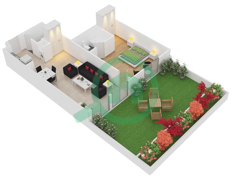 马沙尔公寓 - 1 卧室公寓单位5戶型图 interactive3D