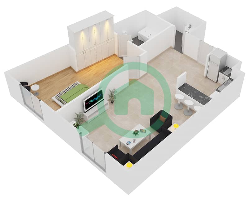 Masaar Residence - 1 Bedroom Apartment Unit 12 Floor plan interactive3D