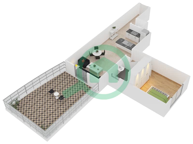 المخططات الطابقية لتصميم النموذج C05 شقة 1 غرفة نوم - دايموند فيوز 1 interactive3D