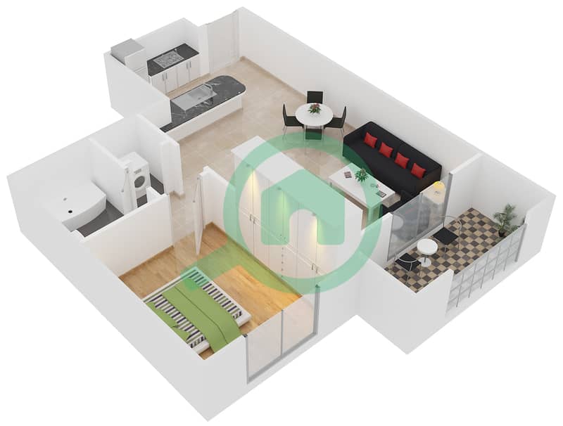 Diamond Views I - 1 Bedroom Apartment Type D06 Floor plan interactive3D