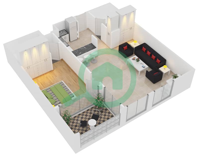 Масаар Резиденс - Апартамент 1 Спальня планировка Единица измерения 15,20 interactive3D