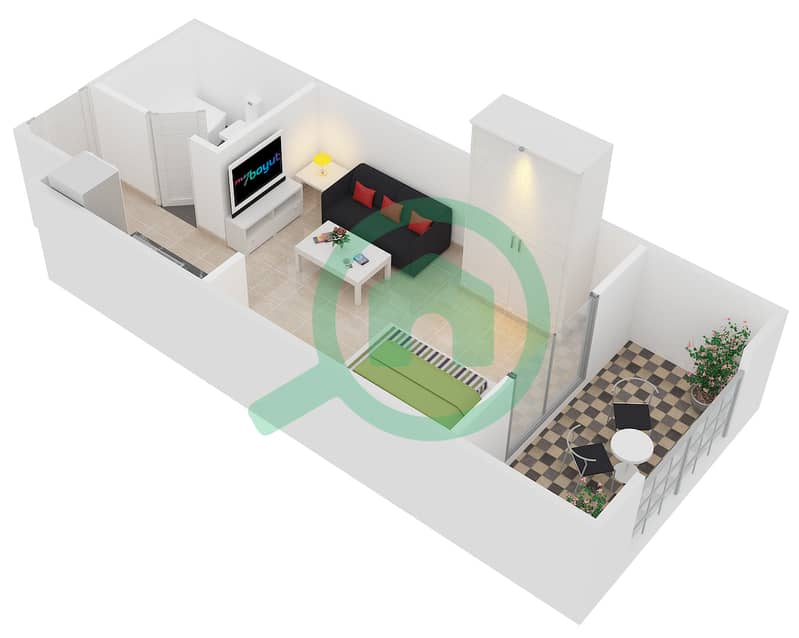 المخططات الطابقية لتصميم النموذج A16 شقة استوديو - دايموند فيوز 1 interactive3D