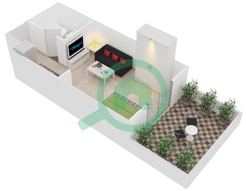 المخططات الطابقية لتصميم النموذج A17 شقة استوديو - دايموند فيوز 1 interactive3D