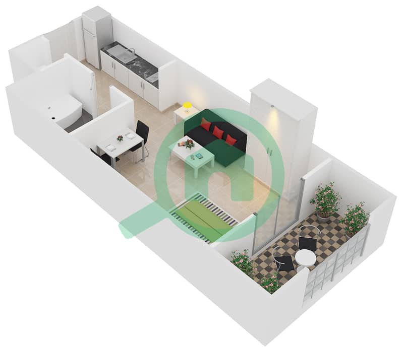 المخططات الطابقية لتصميم النموذج B18 شقة استوديو - دايموند فيوز 1 interactive3D
