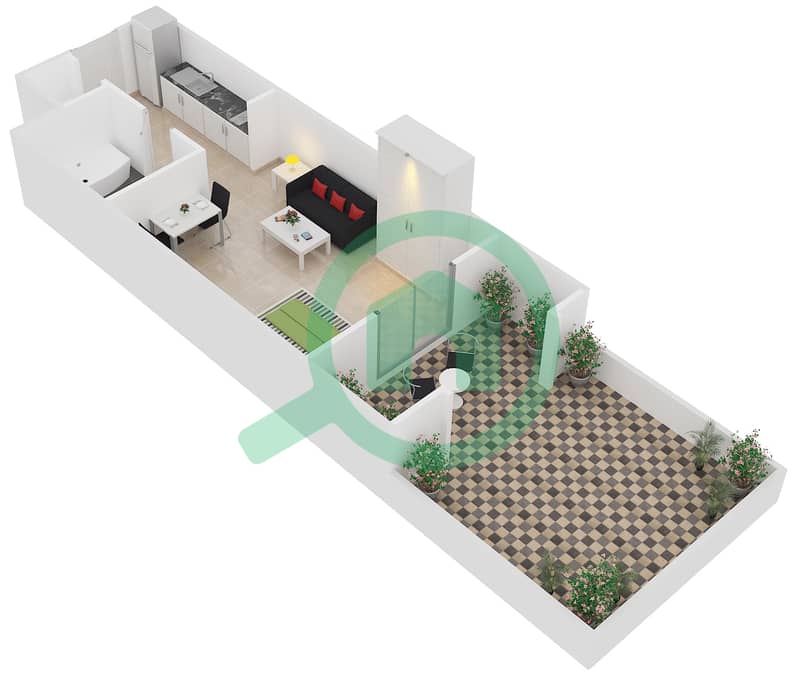المخططات الطابقية لتصميم النموذج B19 شقة استوديو - دايموند فيوز 1 interactive3D