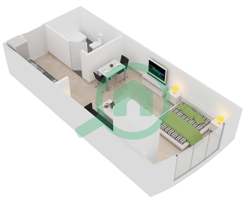 Diamond Views I - Studio Apartment Type C20 Floor plan interactive3D