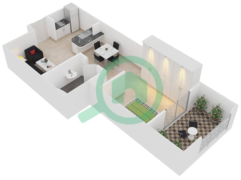 المخططات الطابقية لتصميم النموذج G21 شقة استوديو - دايموند فيوز 1 interactive3D