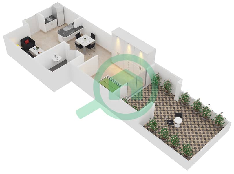 المخططات الطابقية لتصميم النموذج G22 شقة استوديو - دايموند فيوز 1 interactive3D