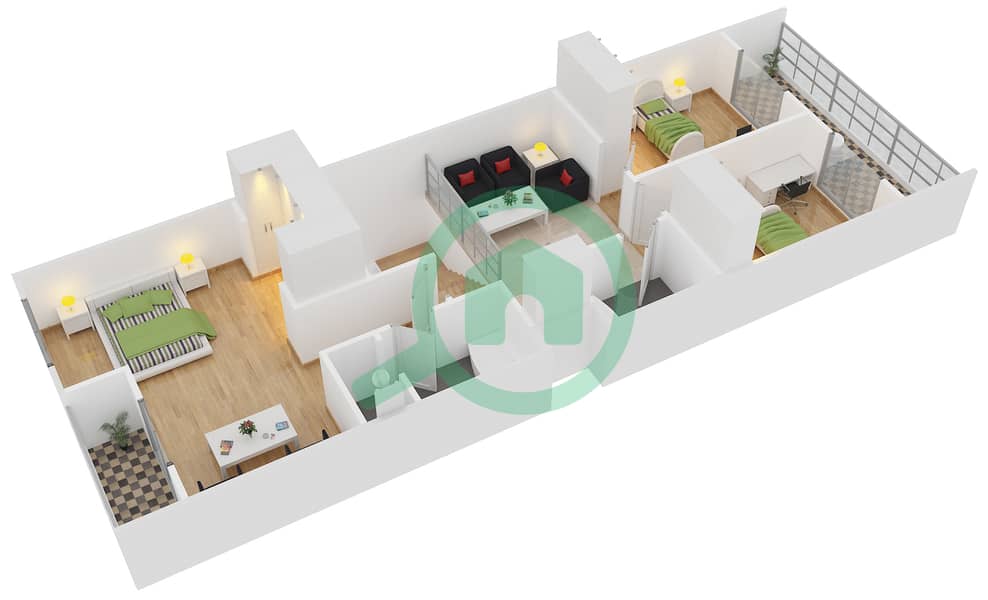 المخططات الطابقية لتصميم النموذج 324 تاون هاوس 3 غرف نوم - دايموند فيوز 1 First Floor interactive3D