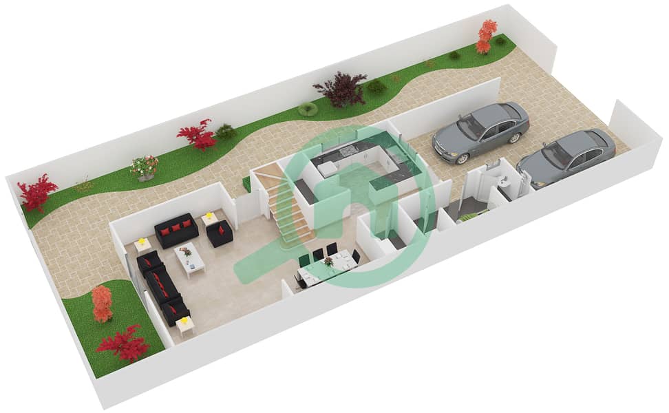 المخططات الطابقية لتصميم النموذج 426 تاون هاوس 4 غرف نوم - دايموند فيوز 1 Ground Floor interactive3D