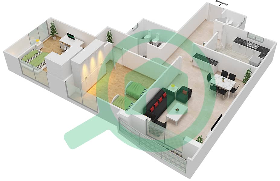 Moon Tower 1 - 2 Bedroom Apartment Unit 4 Floor plan Floor 6-15 interactive3D