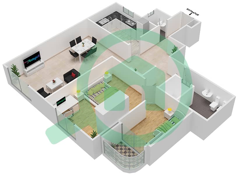 Мун Тауэр 1 - Апартамент 2 Cпальни планировка Единица измерения 5 FLOOR 21-25 interactive3D