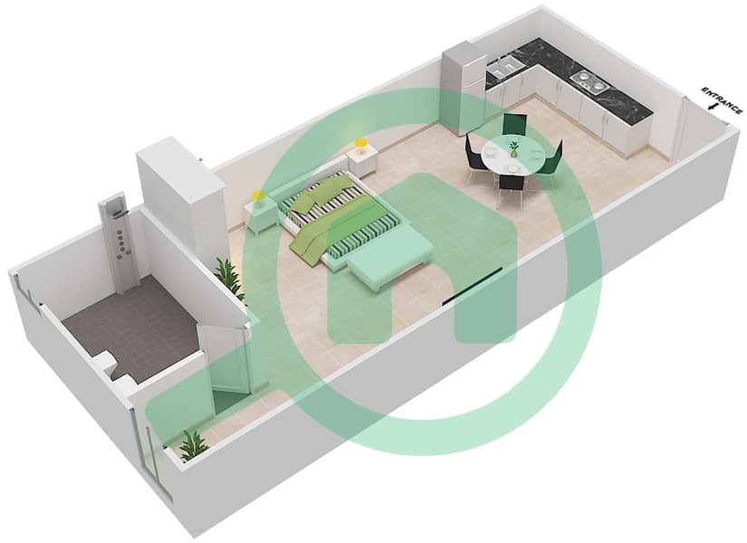 月光1号大厦 - 单身公寓单位1 GROUND FLOOR戶型图 interactive3D