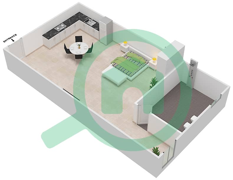 Moon Tower 1 - Studio Apartment Unit 3 GROUND FLOOR Floor plan interactive3D