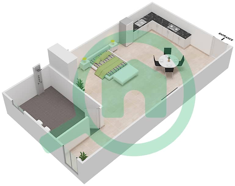 Мун Тауэр 1 - Апартамент Студия планировка Единица измерения 4 GROUND FLOOR interactive3D