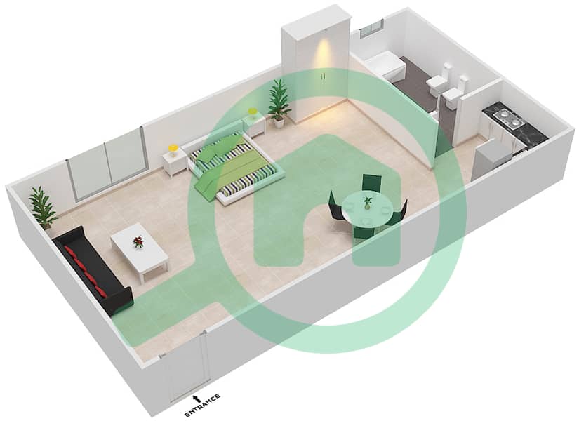 月光1号大厦 - 单身公寓单位5 GROUND FLOOR戶型图 interactive3D