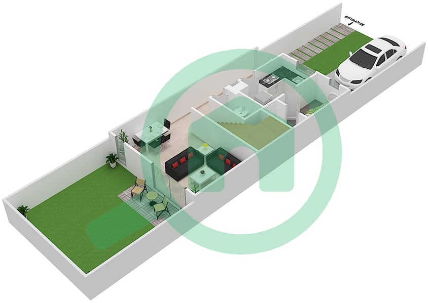 المخططات الطابقية لتصميم النموذج CLASSIC A تاون هاوس 2 غرفة نوم - نسمة ريزيدنس interactive3D