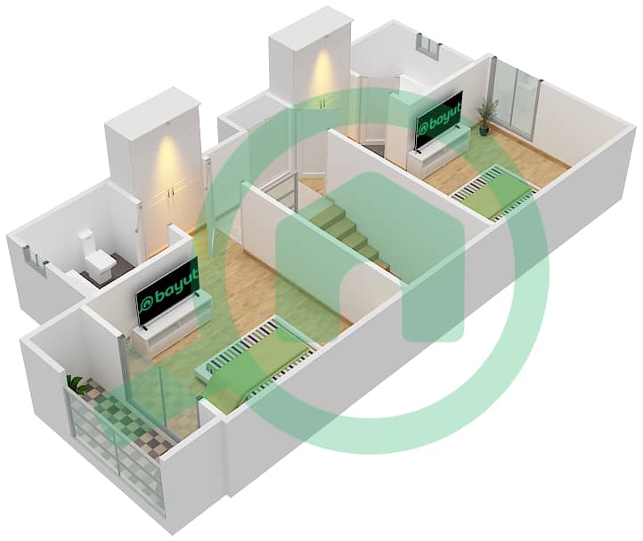 المخططات الطابقية لتصميم النموذج CLASSIC A تاون هاوس 2 غرفة نوم - نسمة ريزيدنس interactive3D