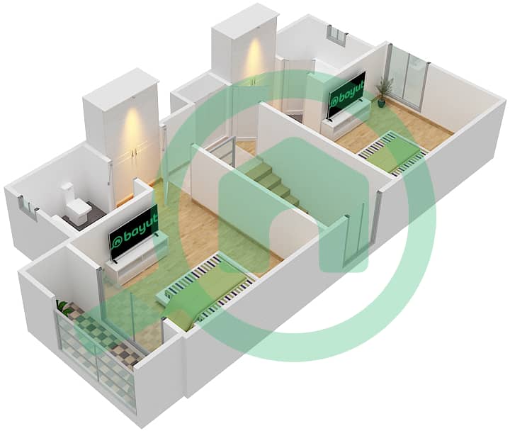 المخططات الطابقية لتصميم النموذج CLASSIC CORNER A تاون هاوس 2 غرفة نوم - نسمة ريزيدنس interactive3D