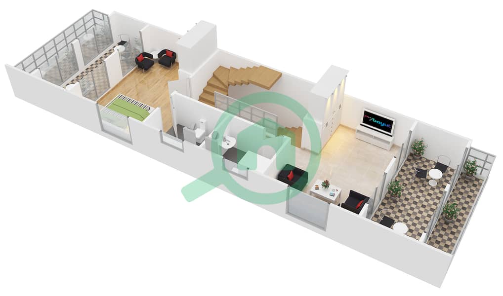 المخططات الطابقية لتصميم النموذج L فیلا 3 غرف نوم - ليلاك بارك First Floor interactive3D