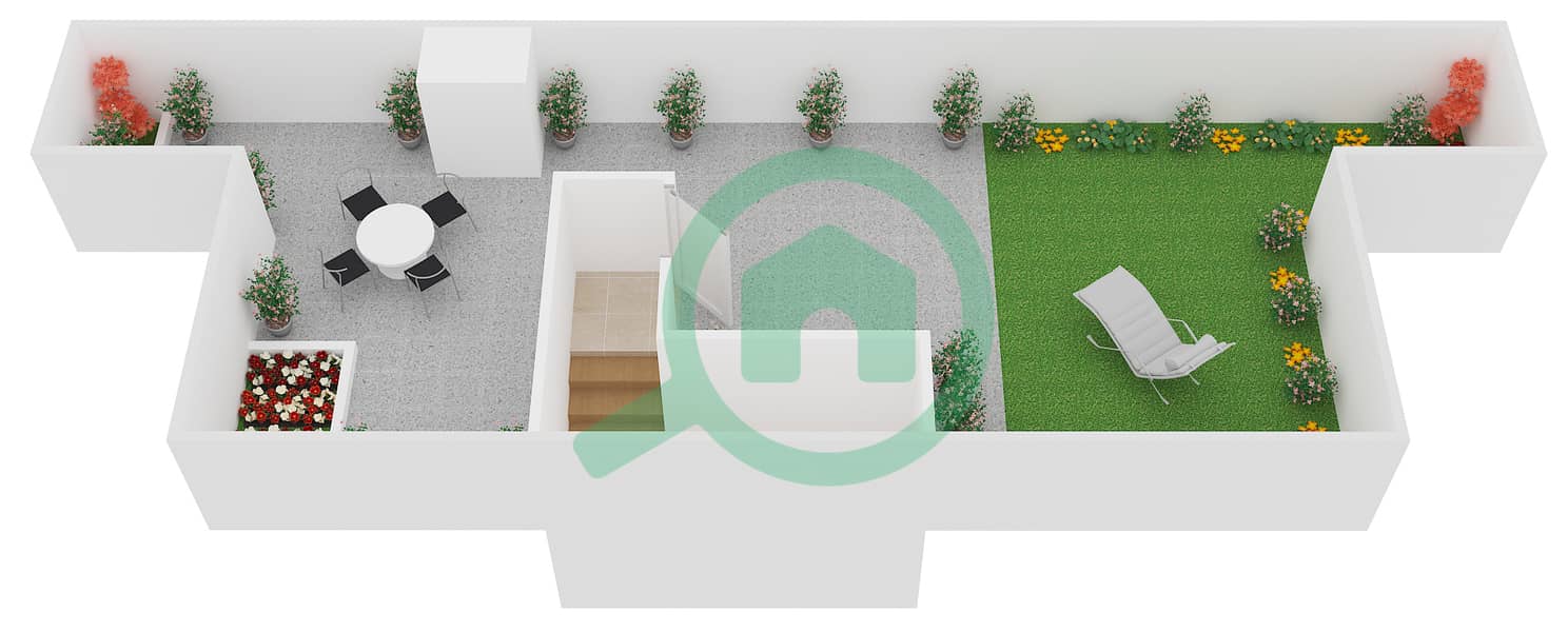 丁香园 - 3 卧室别墅类型L戶型图 Roof interactive3D