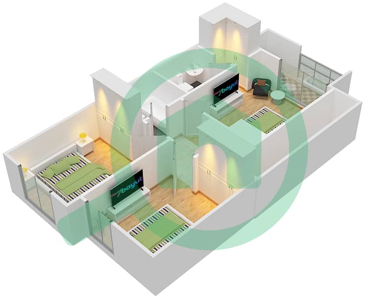 Nasma Residence - 3 Bedroom Townhouse Type CLASSIC B Floor plan interactive3D